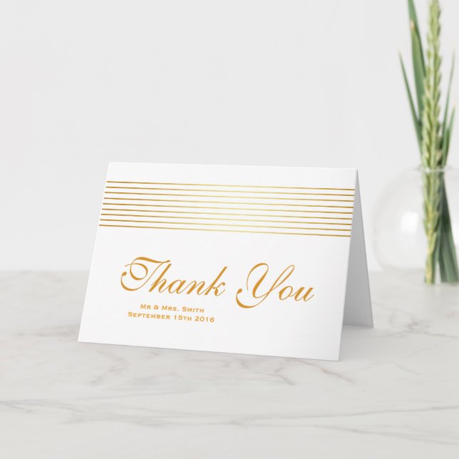 Gold Striped Sleek White Thank You Card (Front)