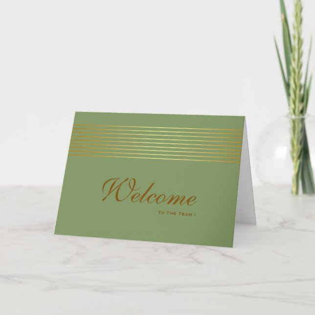 Gold Striped Sleek White Welcome Card (Front)