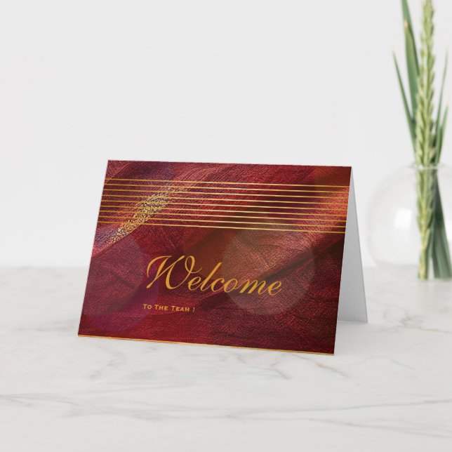 Gold Striped Sleek White Welcome Card (Front)