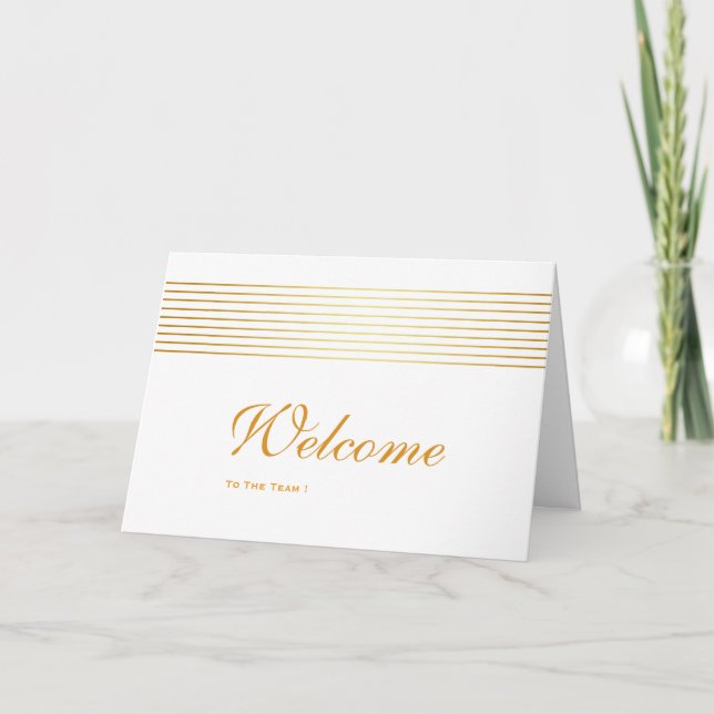 Gold Striped Sleek White Welcome Card (Front)