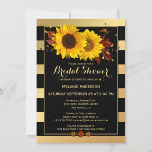 Gold Striped Sunflower Bridal Shower Invitation
