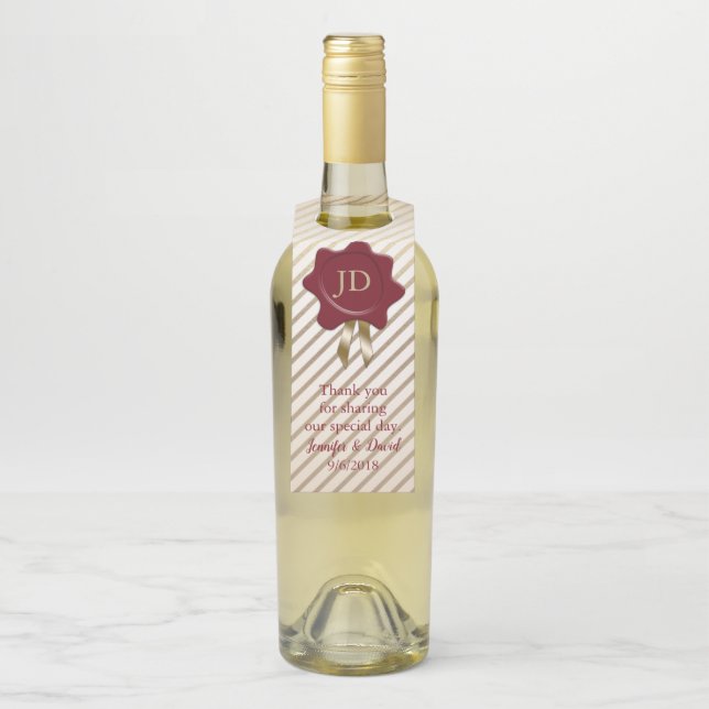 Gold Striped with Red Seal Wedding Wine Hanger (On Bottle)