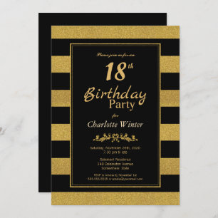 Gold Stripes 18th Birthday Party Invitation