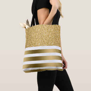 Gold Stripes and Glitter Tote Bag