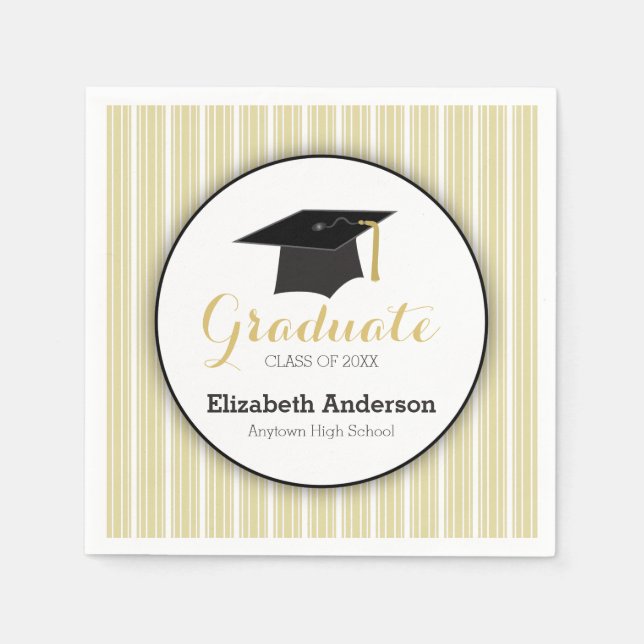 Gold Stripes and Hat Personalised Graduation Napkin (Front)