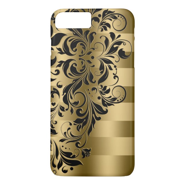 Gold Stripes & Black Floral Lace Case-Mate iPhone Case (Back)