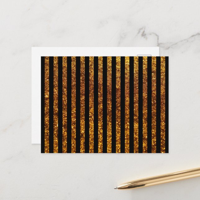 Gold Stripes, Black Stripes, Striped Pattern Postcard (Front/Back In Situ)