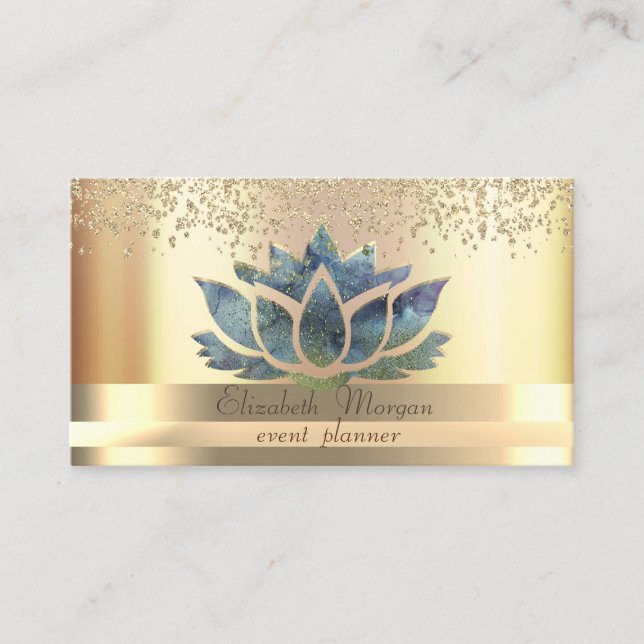 Gold Stripes Diamonds Chic Lotus Gold Business Card (Front)