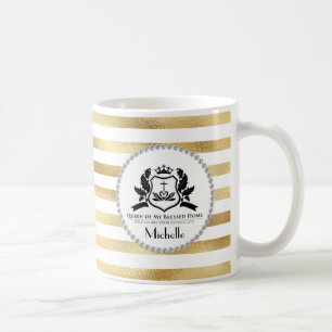 Gold Stripes & Diamonds Queen Personalised Coffee Mug