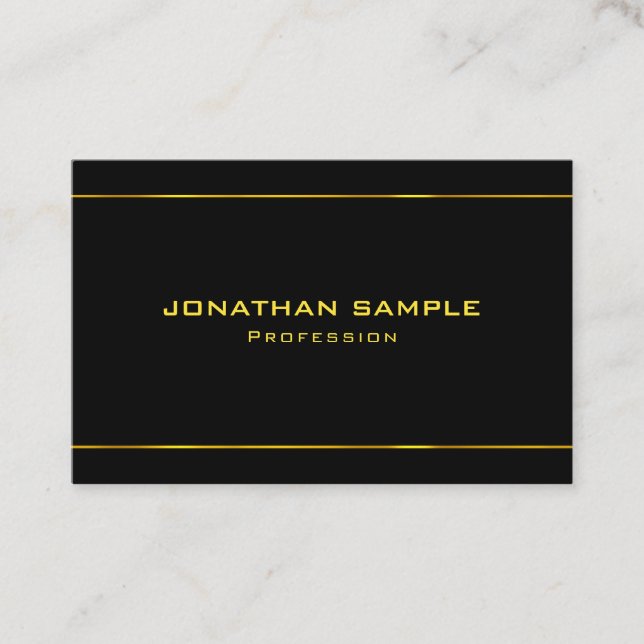 Gold Stripes Elegant Glamour Modern Black Template Business Card (Front)