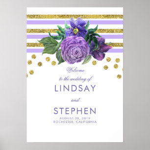 Gold Stripes Floral Lilac Purple Wedding Welcome Poster