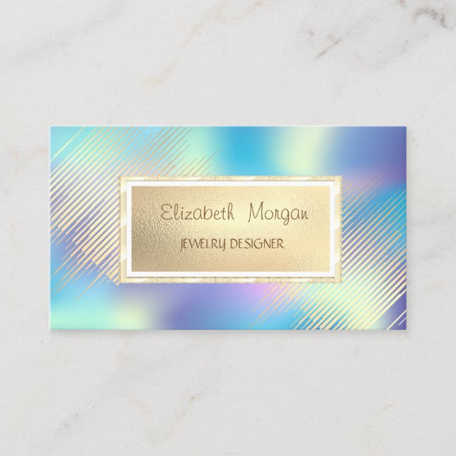 Gold Stripes,Frame Holographic Jewellery Designer Business Card (Front)