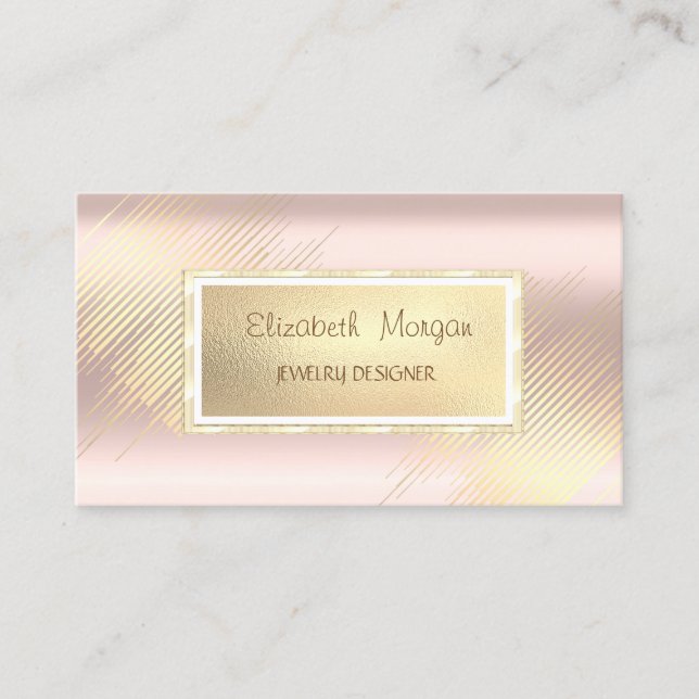 Gold Stripes,Frame Rose Gold Jewellery Designer Business Card (Front)