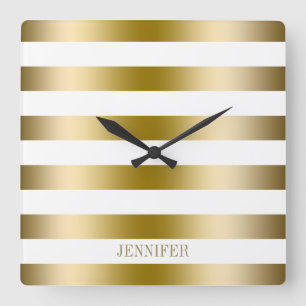 Gold Stripes Geometric Pattern Square Wall Clock