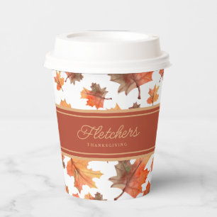 Gold Stripes & Golden Fall Leaves Customisable Paper Cups