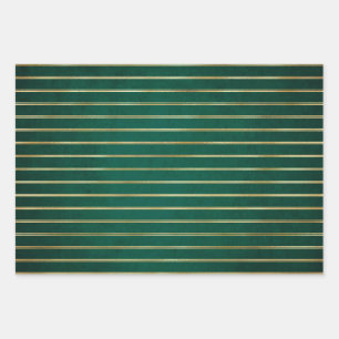 Gold Stripes Green Christmas Pattern Gift, Xmas Wrapping Paper Sheet