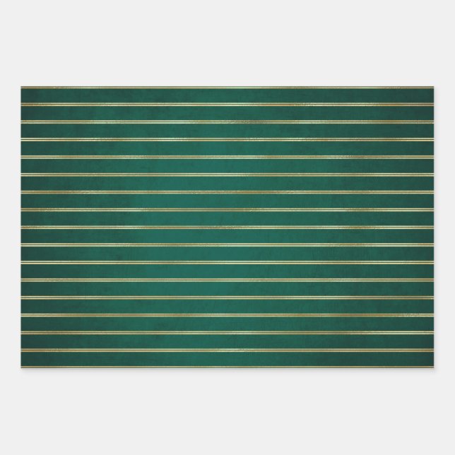 Gold Stripes Green Christmas Pattern Gift, Xmas Wrapping Paper Sheet (Front)
