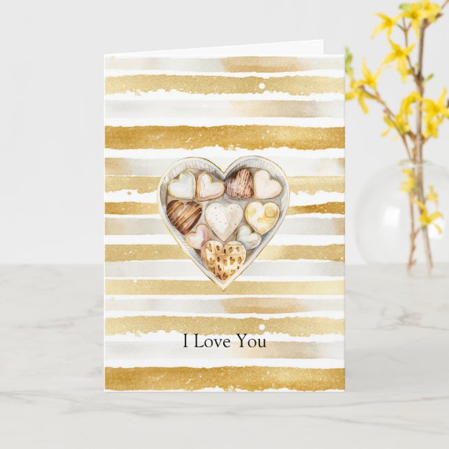 Gold Stripes Hearts Love Card (Yellow Flower)