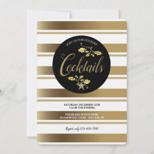 Gold Stripes Holiday Party Invitation