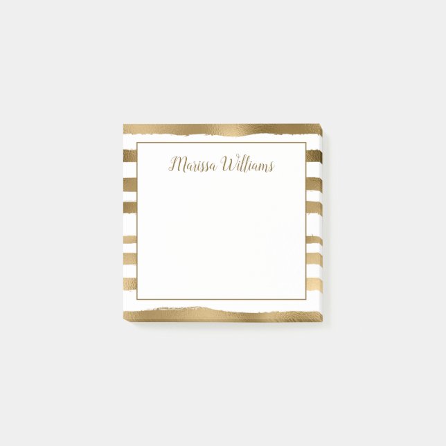 Gold Stripes Monogram Name Post-it Notes (Front)