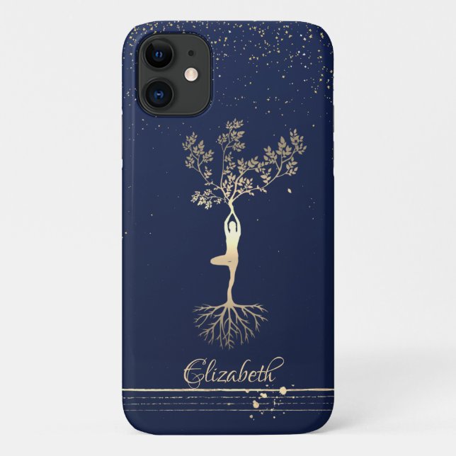 Gold Stripes,Navy Blue,Tree Women Silhouette Case-Mate iPhone Case (Back)