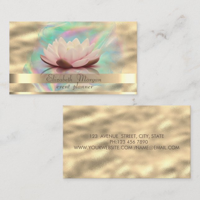 Gold Stripes Ombre Holographic Ink Lotus Gold Business Card (Front/Back)