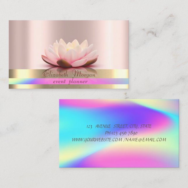 Gold Stripes Ombre Holographic Lotus Rose Gold Business Card (Front/Back)