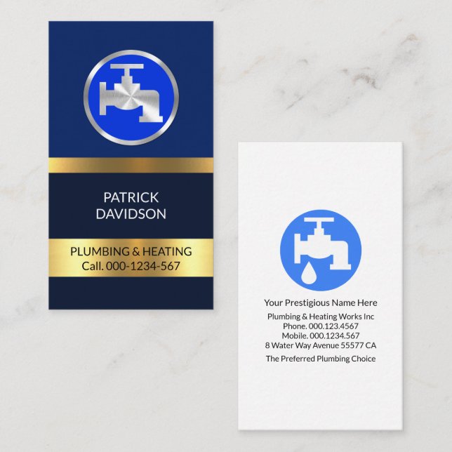 Gold Stripes On Blue Plumbing Layers Business Card (Front/Back)