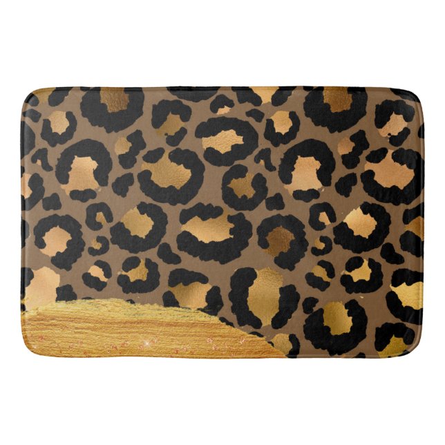 Gold Stripes on Metal Glamour Cheetah Skin Bath Mat (Front)