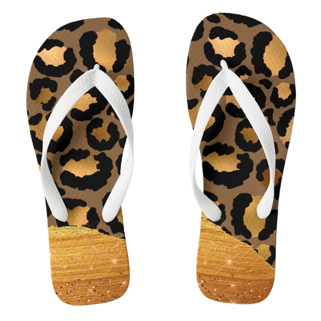 Gold Stripes on Metal Glamour Cheetah Skin Flip Flops (Footbed)