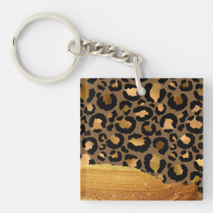Gold Stripes on Metal Glamour Cheetah Skin Key Ring