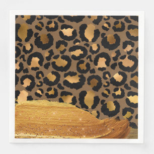 Gold Stripes on Metal Glamour Cheetah Skin Napkin
