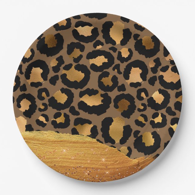 Gold Stripes on Metal Glamour Cheetah Skin Paper Plate (Front)