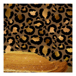 Gold Stripes on Metal Glamour Cheetah Skin Poster