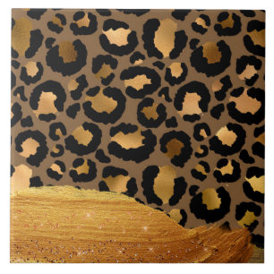 Gold Stripes on Metal Glamour Cheetah Skin Tile