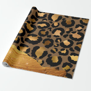 Gold Stripes on Metal Glamour Cheetah Skin Wrapping Paper