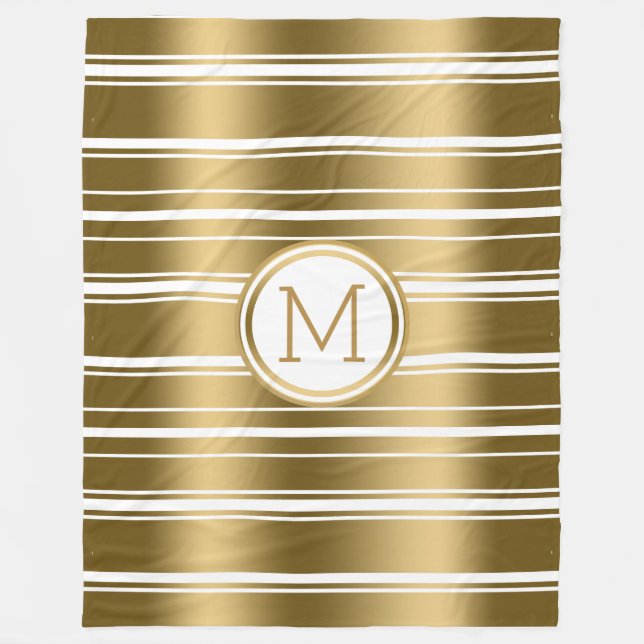 Gold Stripes Pattern Custom White Background Fleece Blanket (Front)
