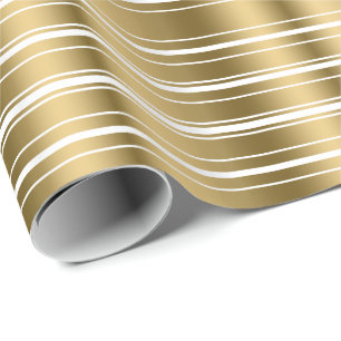 Gold Stripes Pattern Custom White Background Wrapping Paper