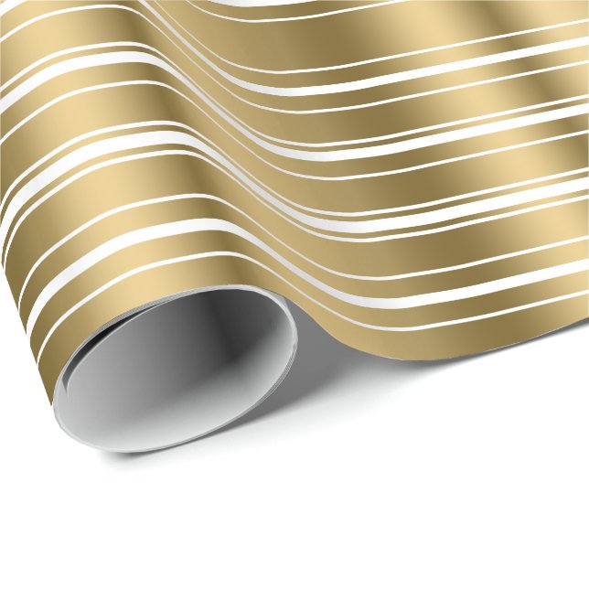 Gold Stripes Pattern Custom White Background Wrapping Paper (Roll Corner)