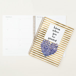 Gold Stripes Purple Lavender Heart Floral Bloom Planner