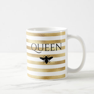 Gold Stripes Queen Bee Personalised Coffee Mug