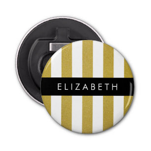 Gold Stripes, Striped Pattern, Lines, Your Name Bottle Opener