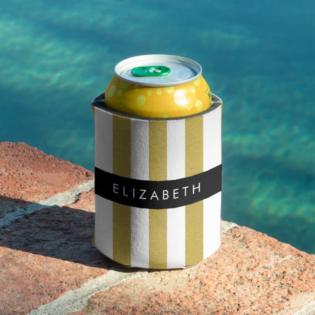 Gold Stripes, Striped Pattern, Lines, Your Name Can Cooler (In Situ Pool)