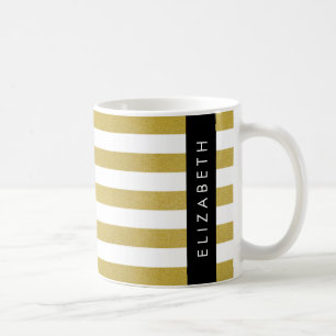 Gold Stripes, Striped Pattern, Lines, Your Name Coffee Mug