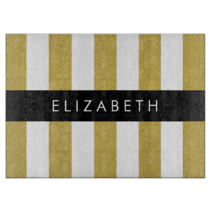 Gold Stripes, Striped Pattern, Lines, Your Name Cutting Board