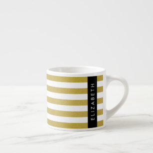 Gold Stripes, Striped Pattern, Lines, Your Name Espresso Cup