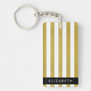 Gold Stripes, Striped Pattern, Lines, Your Name Key Ring