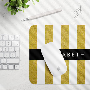 Gold Stripes, Striped Pattern, Lines, Your Name Mouse Mat