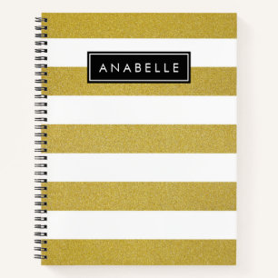 Gold Stripes, Striped Pattern, Lines, Your Name Notebook
