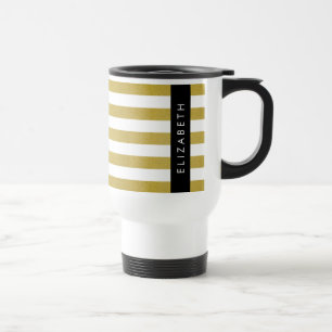 Gold Stripes, Striped Pattern, Lines, Your Name Travel Mug